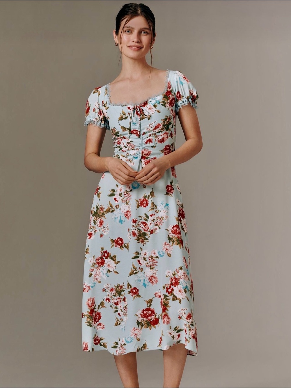 Anthropologie Light Blue Floral Midi Dress - New Without Tags - Large